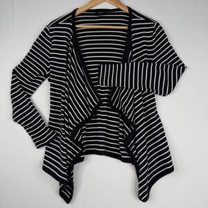 Talbots Cardigan Women's Size S-Petite's Black Striped Knit Open‎ Front